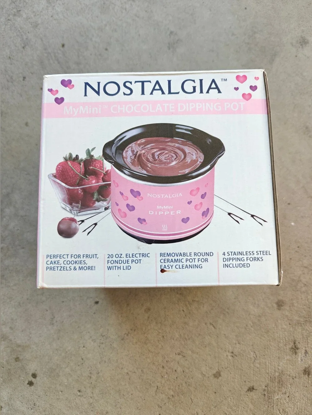 New NOSTALGIA My Mini Pink With Hearts Chocolate Dipping Pot